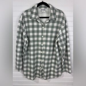 Teddi white & sage green plaid shirt. Size L.